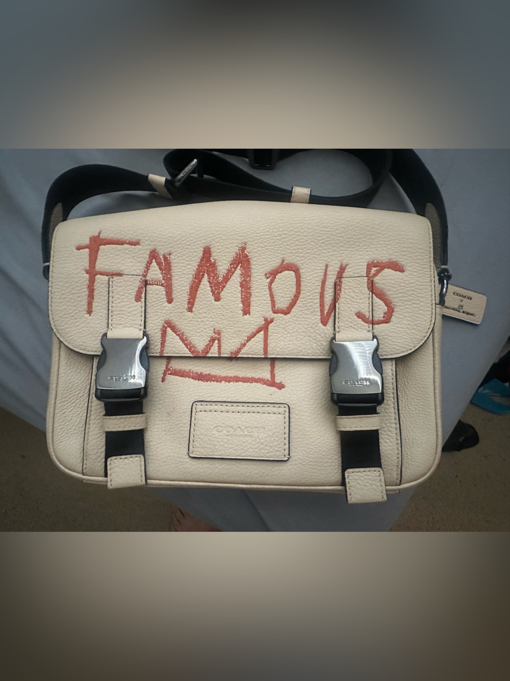 Coach X Jean Michel Basquiat Cream Leather Crossbody Bag with Red Graffiti